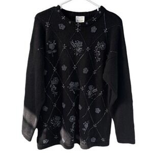 B2 90s Vintage Bentley Beaded Embellished Floral Diamond Sweater Ramie Cotton